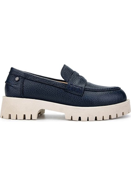 Kadın Hakiki Deri Lacivert Loafer Ayakkabı