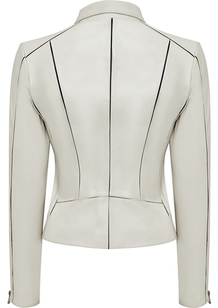 Kiara Kadın Bej Slim-Fit Biker Deri Ceket 24WGD5859U4 fiyatları
