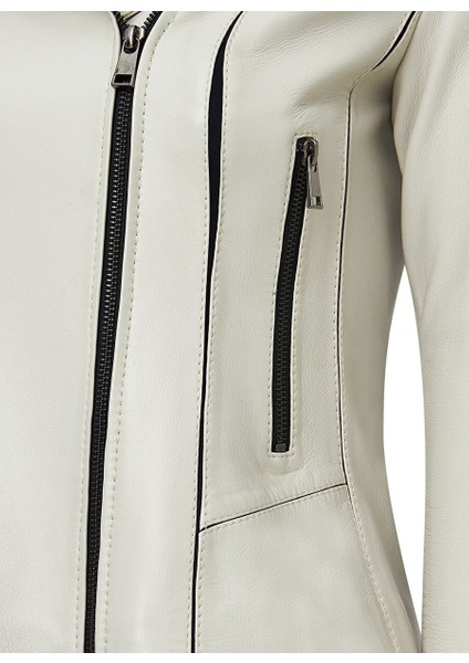 Kiara Kadın Bej Slim-Fit Biker Deri Ceket 24WGD5859U4 modelleri