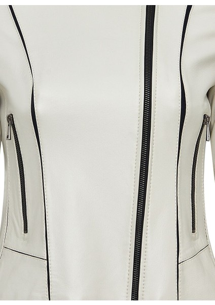 Kiara Kadın Bej Slim-Fit Biker Deri Ceket 24WGD5859U4 fırsatları
