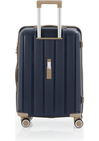 V305 Ultra Hafif Plastik Materyal Polipropilen Büyük Boy Valiz - Lacivert Şampanya