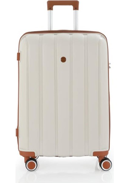 V305 Ultra Hafif Plastik Materyal Polipropilen Büyük Boy Valiz - Kemik Kahve