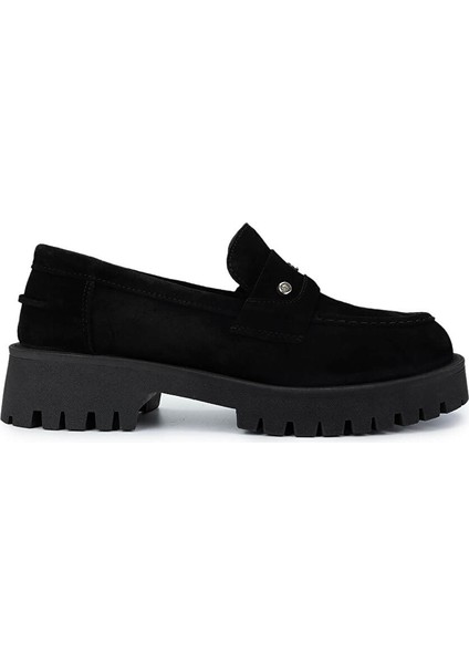 Kadın Hakiki Deri Siyah Süet Loafer Ayakkabı
