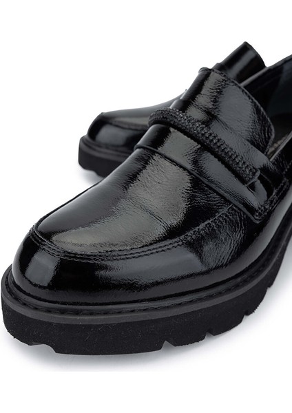 Kadın Hakiki Deri Siyah Rugan Loafer Ayakkabı modelleri