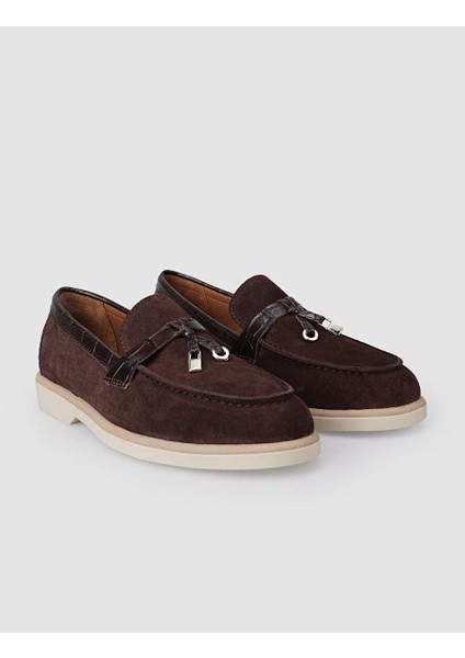 %100 Hakiki Deri Kahverengi Süet Kadın Loafer fiyatları
