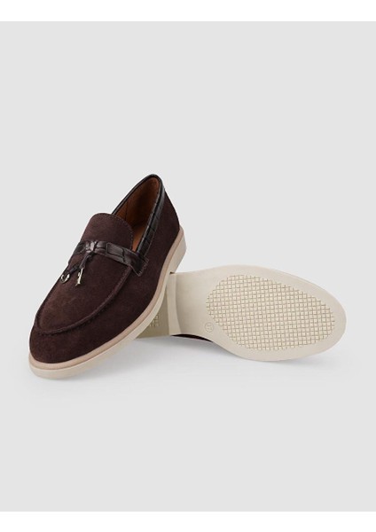 %100 Hakiki Deri Kahverengi Süet Kadın Loafer fırsatları