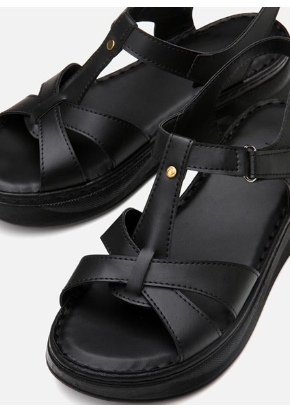 Kadın Siyah Comfort Düz Sandalet