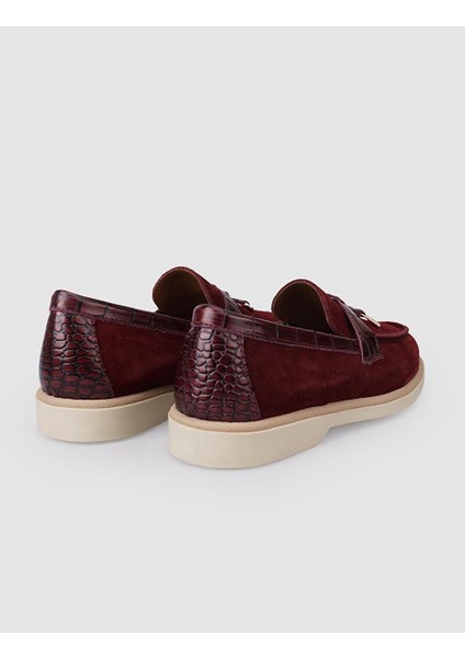%100 Hakiki Deri Bordo Süet Kadın Loafer modelleri