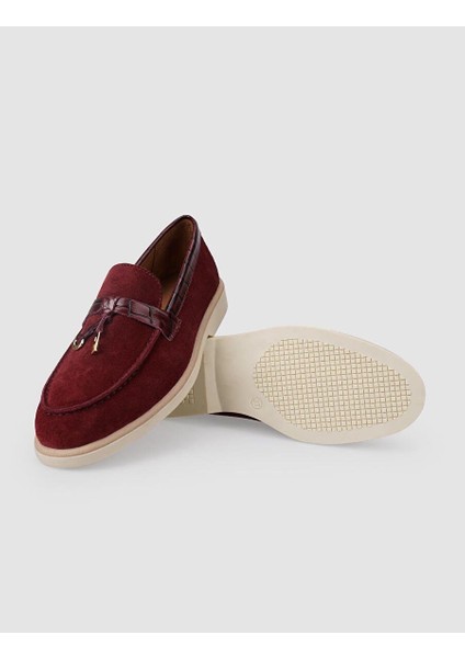 %100 Hakiki Deri Bordo Süet Kadın Loafer fırsatları