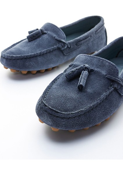 Karen Kadın Jean Süet Hakiki Deri Loafer Ayakkabı