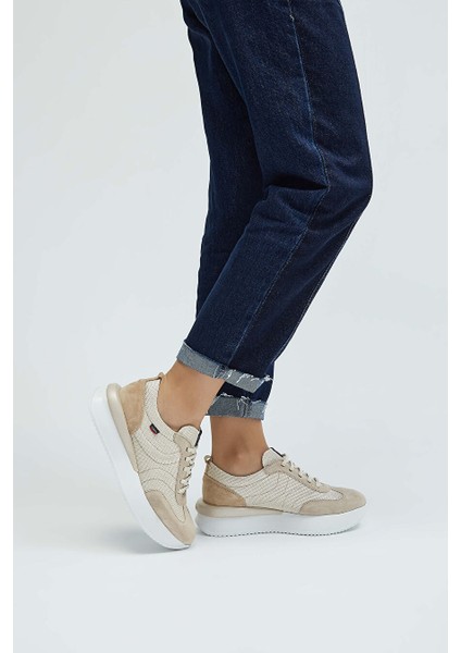 Kadın Deri & Tekstil Fildişi Sneakers & Spor Ayakkabı