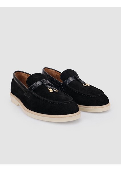 %100 Hakiki Deri Siyah Süet Kadın Loafer fiyatları