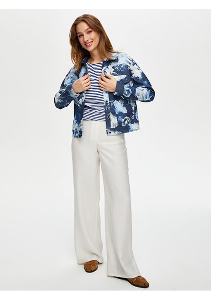 Çiçek Desenli Jean Ceket S25JCK003