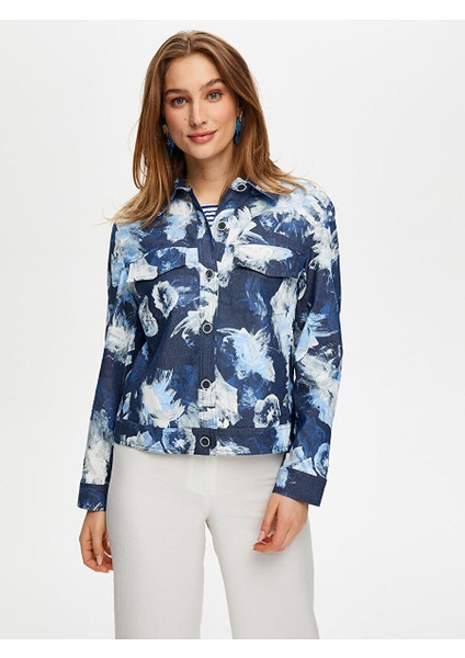 Çiçek Desenli Jean Ceket S25JCK003