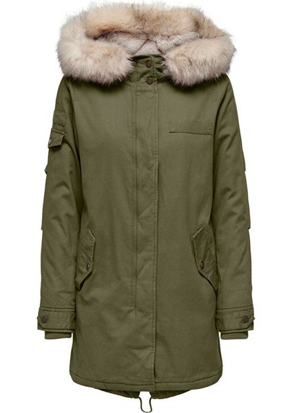Haki Kadın Kaban Onlnewmay Fur Canvas Parka cc Otw