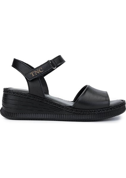Kadın Hakiki Deri Siyah Deri Comfort Sandalet