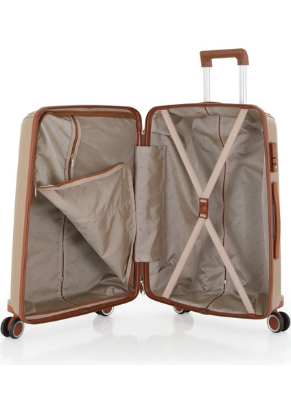 V305 Ultra Hafif Plastik Materyal Polipropilen Büyük Boy Valiz - Şampanya Kahve modelleri