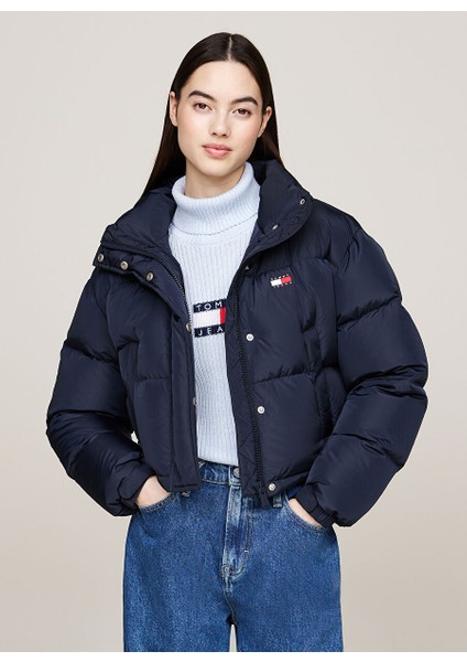 Lacivert Kadın Dik Yaka Standart Fit Nakışlı Puffer Mont Tjw Back Flag Alaska Ext fiyatları