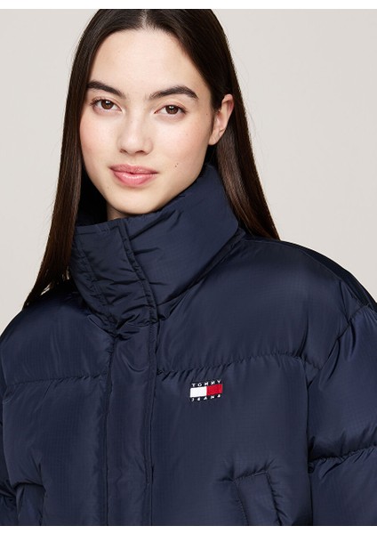 Lacivert Kadın Dik Yaka Standart Fit Nakışlı Puffer Mont Tjw Back Flag Alaska Ext fırsatları