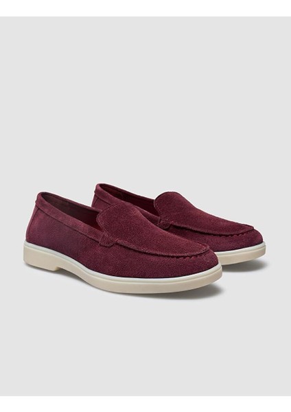 %100 Hakiki Deri Bordo Süet Kadın Loafer fiyatları