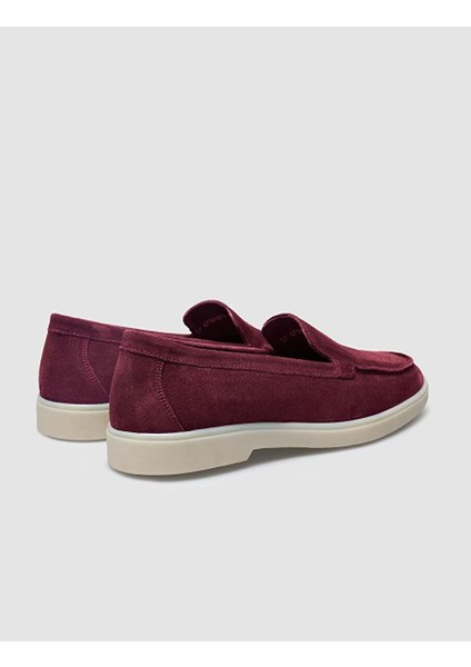 %100 Hakiki Deri Bordo Süet Kadın Loafer modelleri