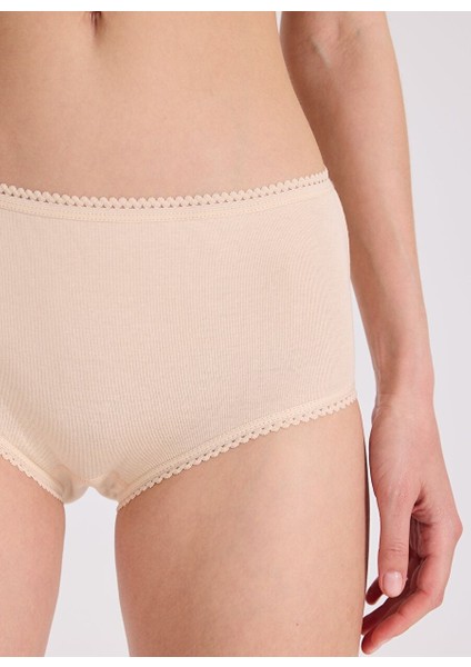5’li Ten Rengi Pamuklu Maxi Boy Yüksel Bel Kadın Ribana Slip Eva Rıb Maxı