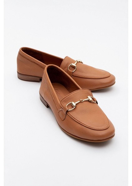 Trexıe Taba Cilt Hakiki Deri Tokalı Kadın Loafer Ayakkabı