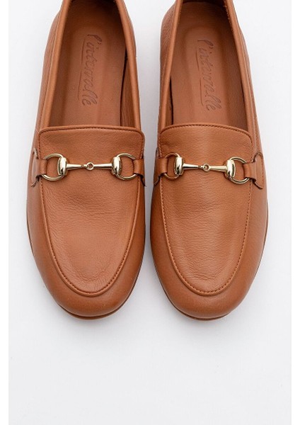 Trexıe Taba Cilt Hakiki Deri Tokalı Kadın Loafer Ayakkabı