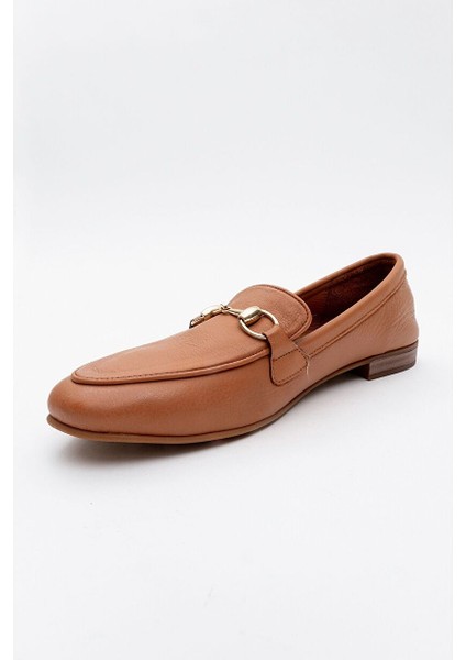 Trexıe Taba Cilt Hakiki Deri Tokalı Kadın Loafer Ayakkabı