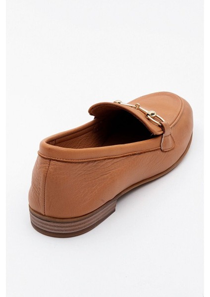 Trexıe Taba Cilt Hakiki Deri Tokalı Kadın Loafer Ayakkabı