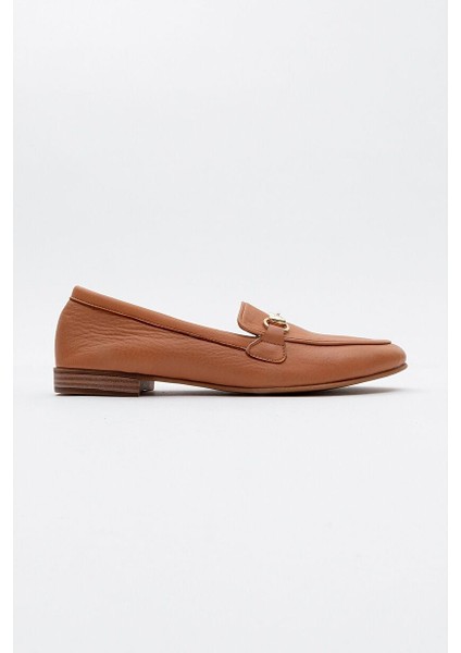 Trexıe Taba Cilt Hakiki Deri Tokalı Kadın Loafer Ayakkabı
