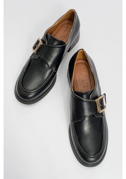 Alonia Siyah Cilt Kadın Loafer Ayakkabı