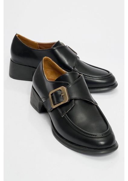 Alonia Siyah Cilt Kadın Loafer Ayakkabı
