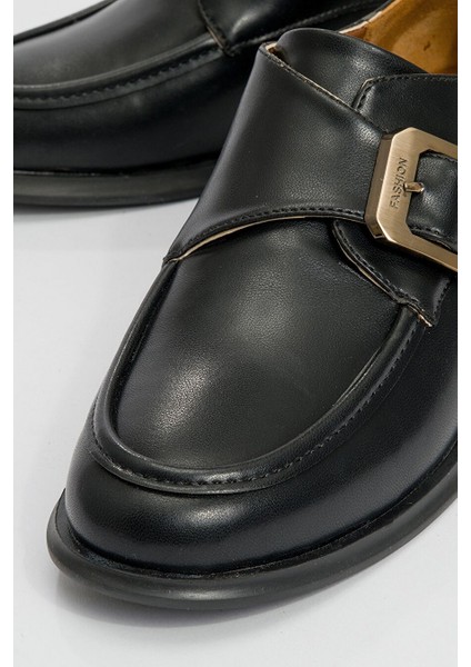Alonia Siyah Cilt Kadın Loafer Ayakkabı