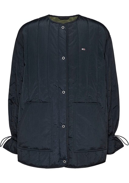 Lacivert Kadın Dik Yaka Standart Fit Puffer Mont Tjw Vertıcal Quılt Lıner Ext