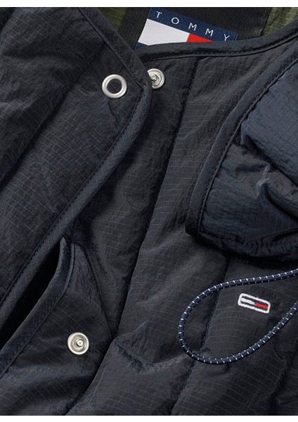 Lacivert Kadın Dik Yaka Standart Fit Puffer Mont Tjw Vertıcal Quılt Lıner Ext modelleri