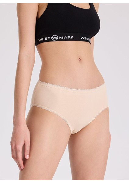 5’li Ten Rengi Pamuk Elastan Karışımı Midi Boy Kadın Slip Olıvıa Mıdı