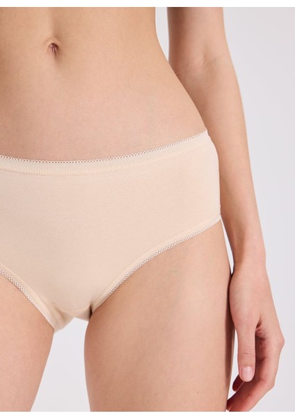 5’li Ten Rengi Pamuk Elastan Karışımı Midi Boy Kadın Slip Olıvıa Mıdı