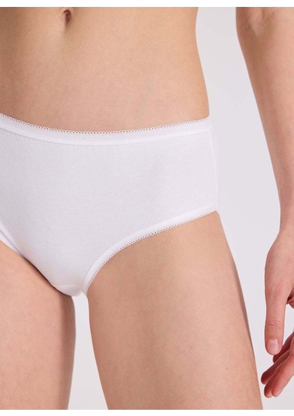 5’li Beyaz Pamuk Elastan Karışımı Midi Boy Kadın Slip Olıvıa Mıdı