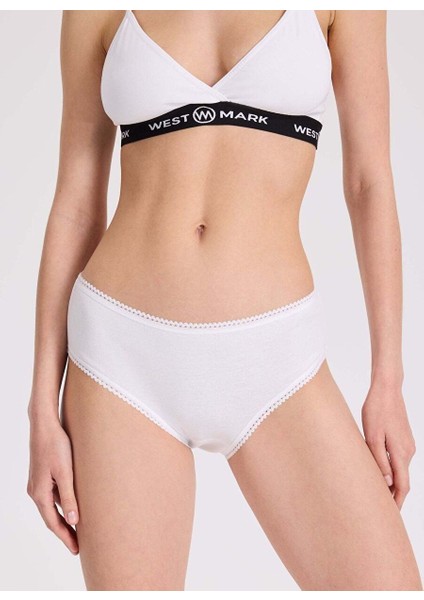 5’li Beyaz Pamuklu Midi Boy Kadın Ribana Slip Eva Rıb Mıdı