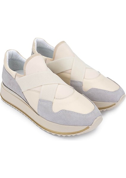 Bej-Gri Kadın Deri Sneaker 923 TCSR-072-1 Bn Ayk SK24-25