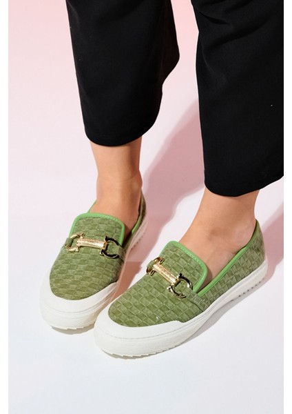 Marakeş Yeşil Kot Tokalı Kadın Loafer Ayakkabı