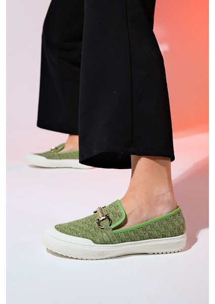 Marakeş Yeşil Kot Tokalı Kadın Loafer Ayakkabı