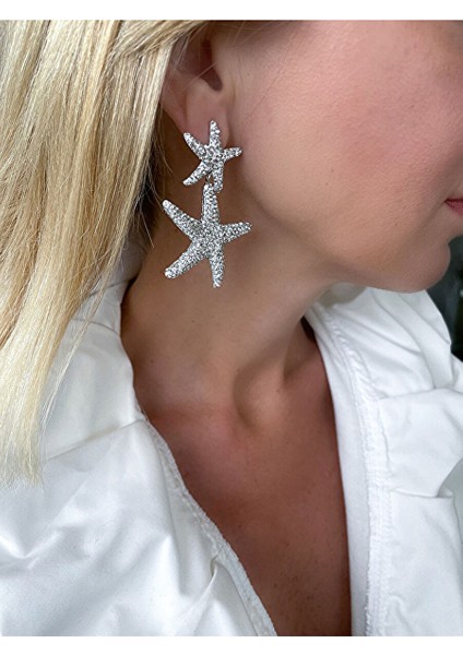 Royal White Crystal Sea Star Earrings