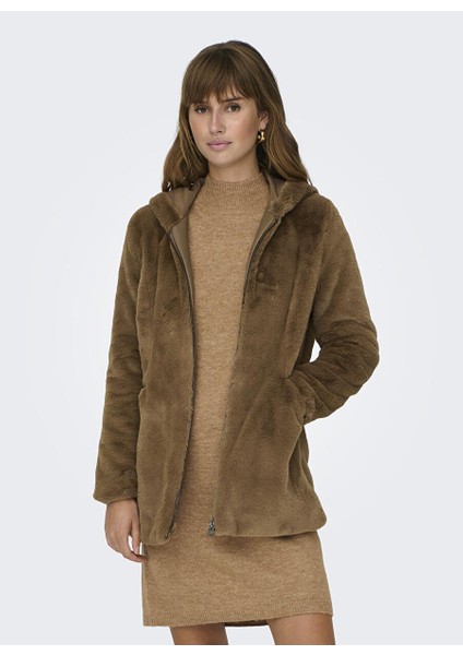 Kahve Kadın Kapüşonlu Suni Kürk Kaban Onlnewmalou Faux Fur Coat cc Otw fırsatları