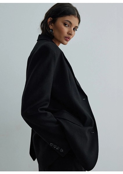 Siyah Gabriel Keten Blazer Ceket