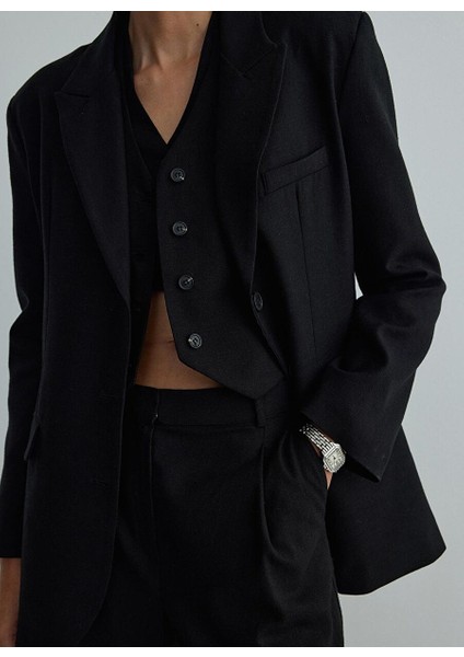 Siyah Gabriel Keten Blazer Ceket