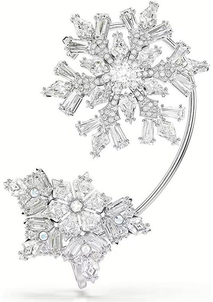 Küpe Idyllia Ear Cuff, Single, Mixed Cuts, Snowflake, White, Rhodium Plated