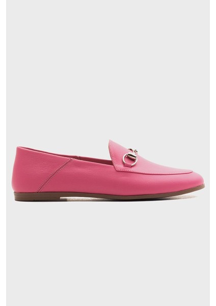F03 Pembe Cilt Hakiki Deri Kadın Loafer Ayakkabı