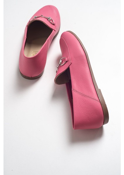 F03 Pembe Cilt Hakiki Deri Kadın Loafer Ayakkabı